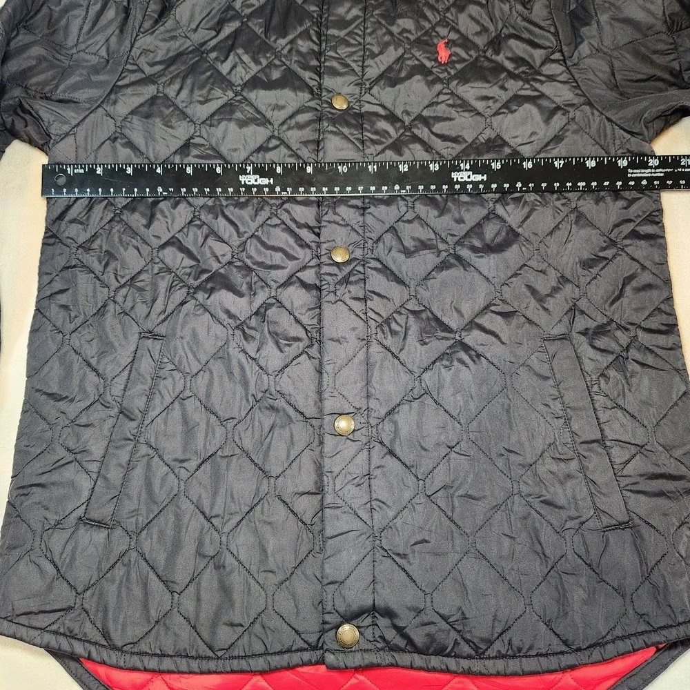 POLO RALPH LAUREN Quilted Jacket Boys XL Snap Buttons Black Red Water Resistant